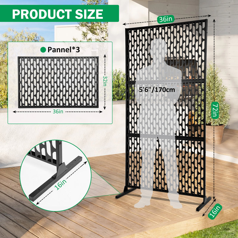 Outdoor Privacy Screen, 6Ft Metal Privacy Screen with Elegant Galvanized Steel Geometrical Pattern Privacy Screen