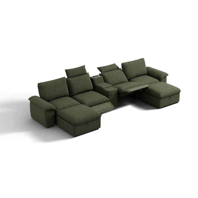 Canapé inclinable électrique modulaire surdimensionné 6 places avec appui-tête, Tissu vert