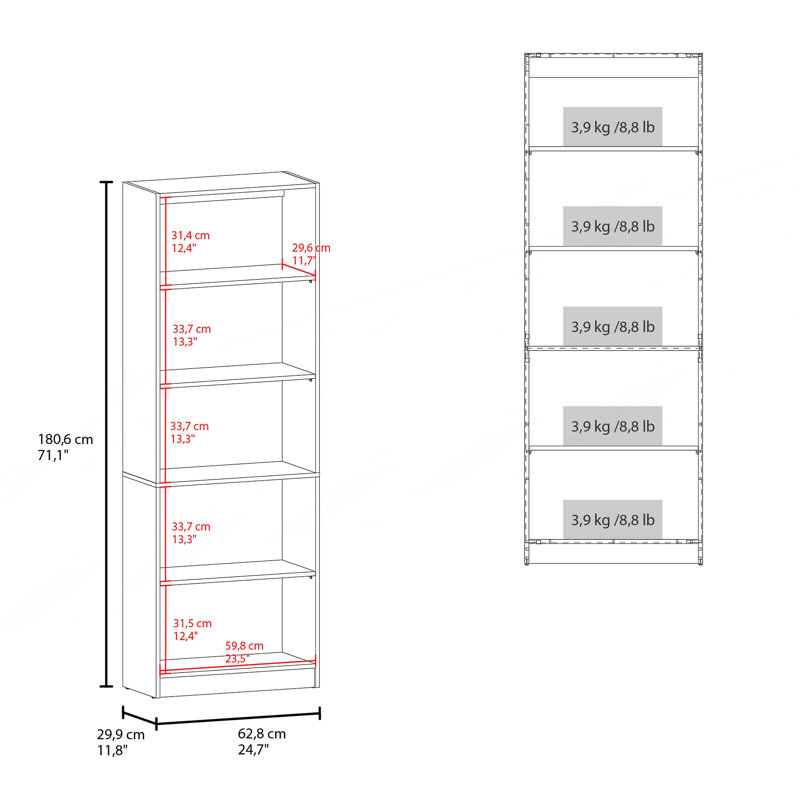 4 Shelves Bookcase with Multi-Tiered Storage