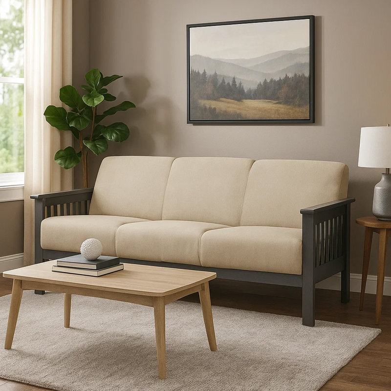 Canapé à accoudoirs carrés 71,5 po Jimette, Mélange de polyester beige