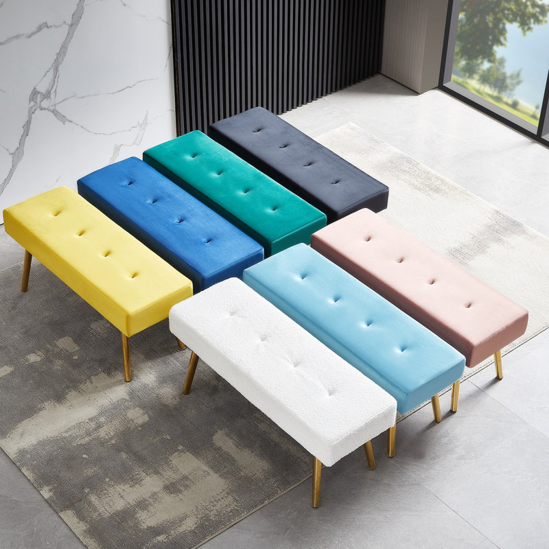 Banc rembourré en velours Kardin, Bleu foncé
