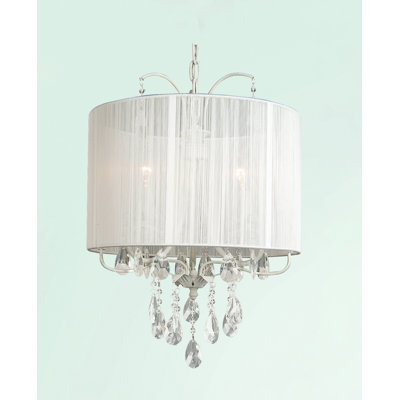 Transitional 3-Light White Chandelier With Clear Crystals And A White Shade