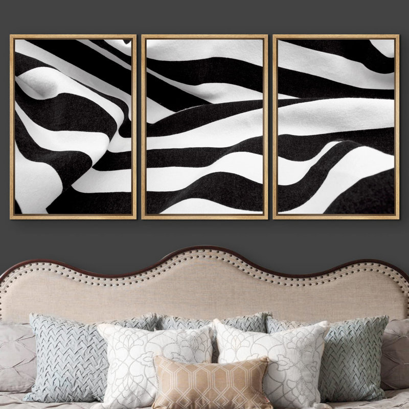 Tissu à lignes géométriques créant un effet de tourbillon ou de zèbre - ensemble de 3 impressions sur toile tendue