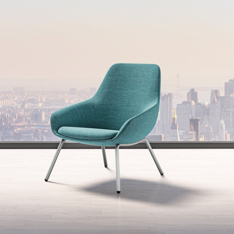 Lilly Upholstered Lounge Chair from 9to5 Seating, Silver, Blue Polyester Blend
