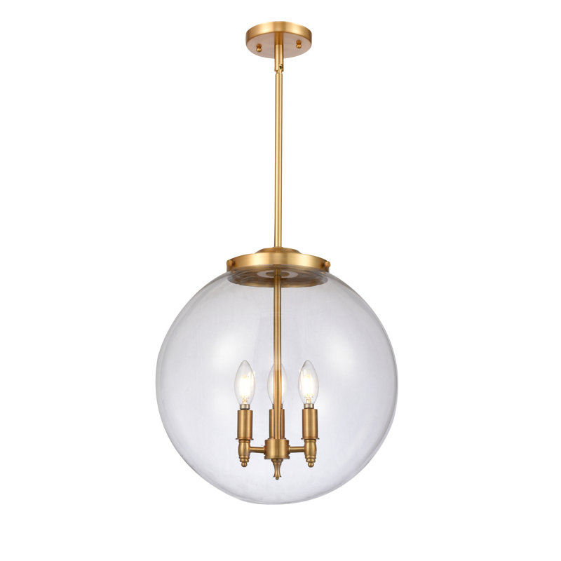 Luminaire suspendu sphère 3 lumières Frederick, H 17 po x l 16 po x P 16 po, Transparent, Or satiné