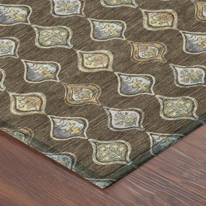 Machine Washable Indoor/Outdoor Chantille ACN2632 Floral Rug, 8' x 10', Chocolate