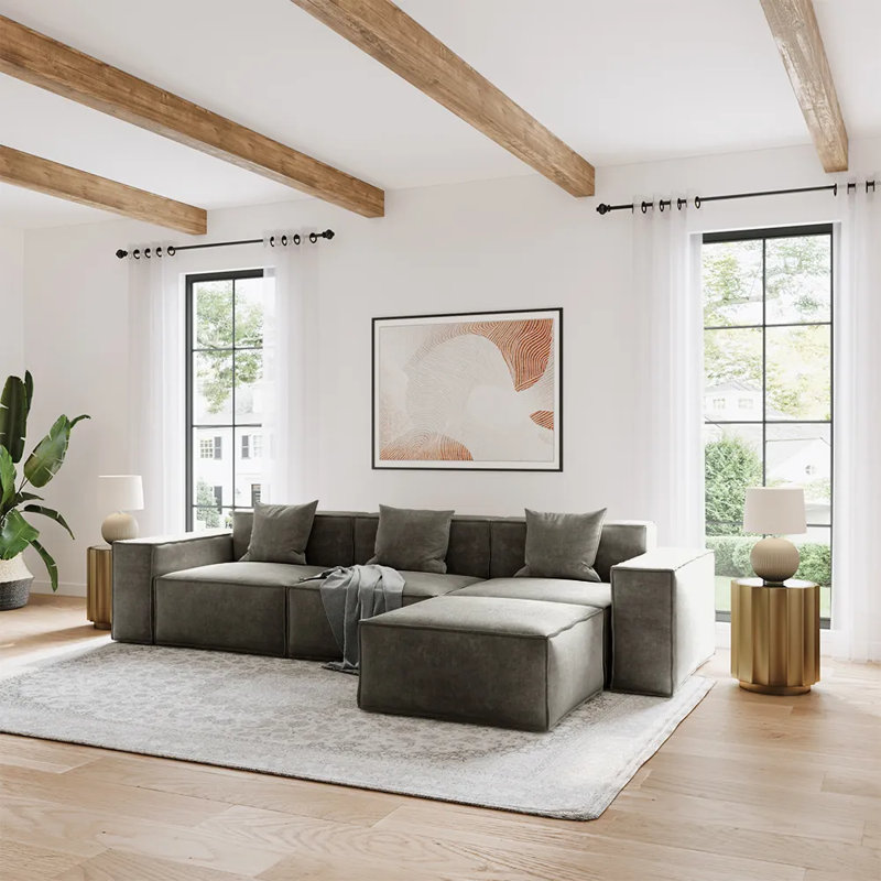 Canapé modulaire surdimensionné en tissu pour le salon Barrett, H 30,2 po x l 115,75 po x P 65,35 po, 4, Gris foncé