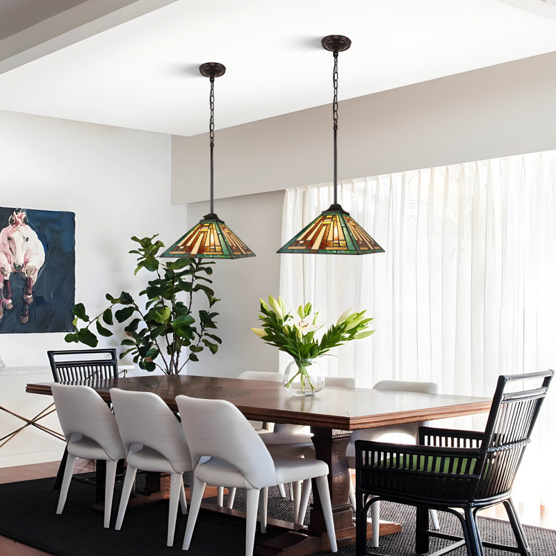 Luminaire suspendu de style mission 1 lumière Chloroe Lighting Firman de style Tiffany 12 "