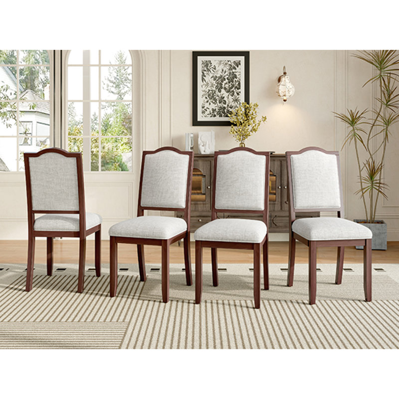  Ensemble de 4 chaises de cuisine Farmhouse, dossier haut, assise en bois massif, cerisier, Rouge