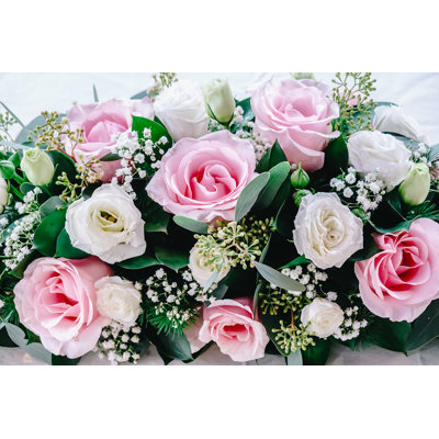 Beautiful White, Pink Roses For Wedding by Chingyunsong - Wrapped Canvas Print