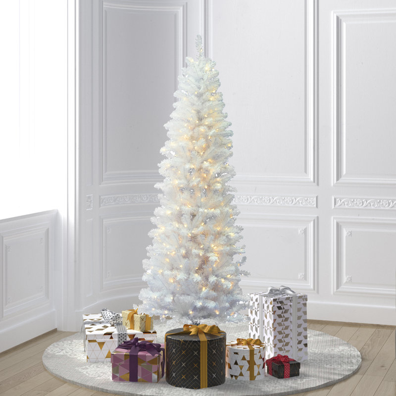 Sparkle White Spruce Pencil Artificial Christmas Tree, 4.5', Warm White LED