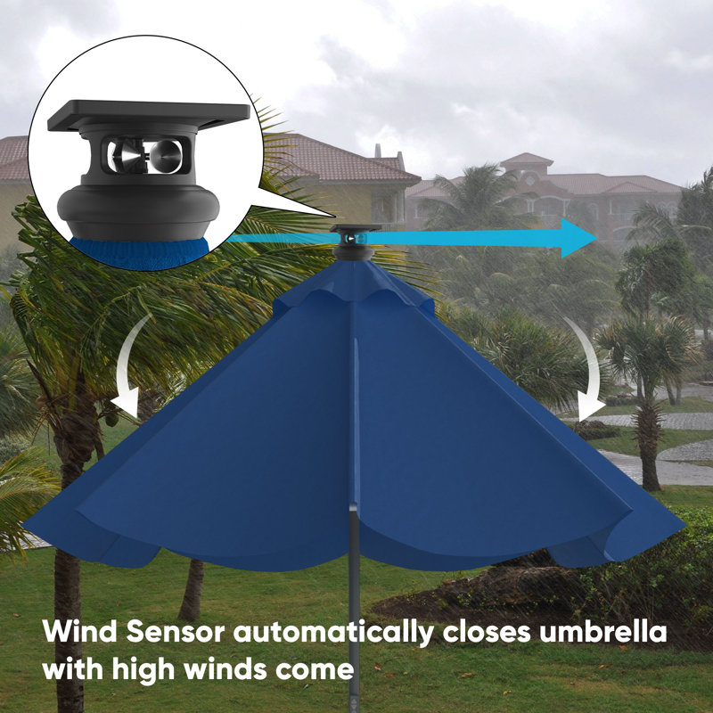 Pasticallo Paramount Series Smart Umbrella With Remote, Wind Sensor, Solar Panel, Led Center Lighting, Removeable Led Lighting Strip, Sunbrella Spectrum