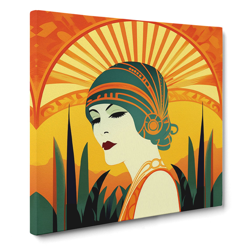 Art Deco Sunset Vintage Art No.1 - Wrapped Canvas, 35cm H x 35cm W x 3cm D