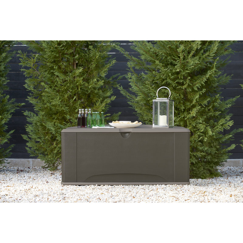 Extra-Large Gray and Brown Lockable Plastic Deck Box with Seat