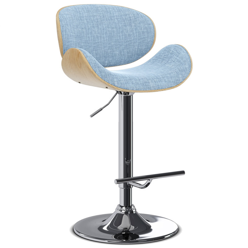 Tabouret de bar moderne pivotant rembourré Marana, Mélange de lin - bleu denim
