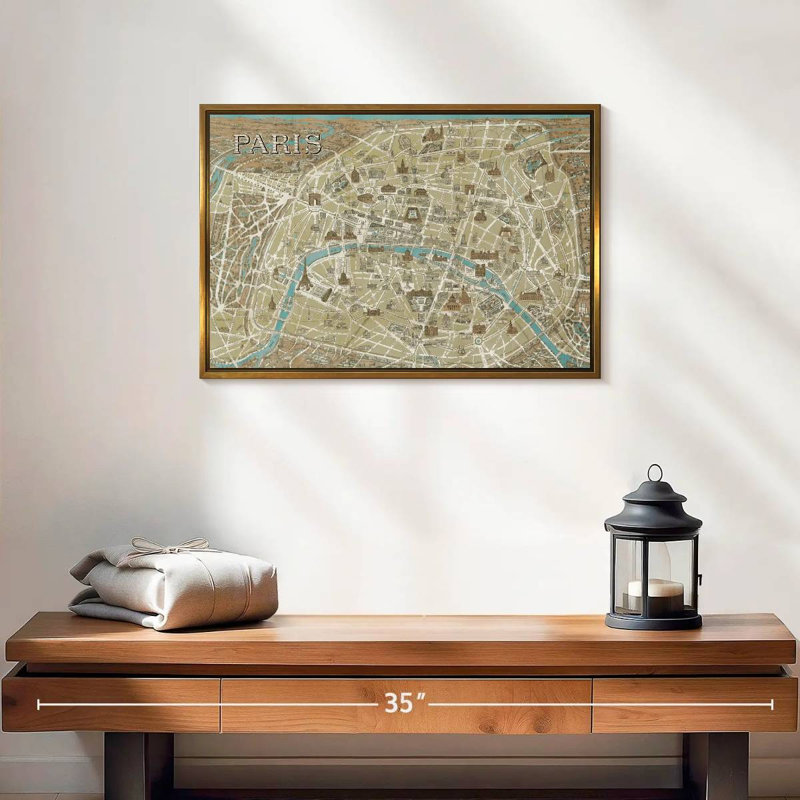 Monuments de Paris (carte bleue), 19 po x 13 po, Cadre flottant doré