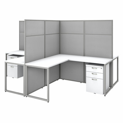 Easy Office L-Shaped 4 Person Cubicle with Cable Management