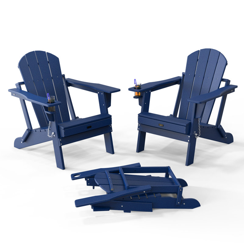 Patio HDPE Folding Adirondack Chair With Cup Holder, Blue