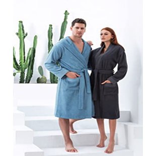 Terrycloth Terry Cloth Above Knee Bathrobe with Pockets and Hood