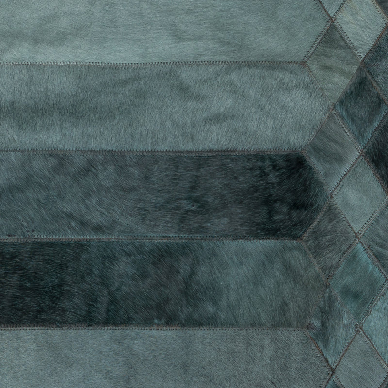 Largo Cowhide Geometric Area Rug in Teal, Runner 2'7" x 16'4"