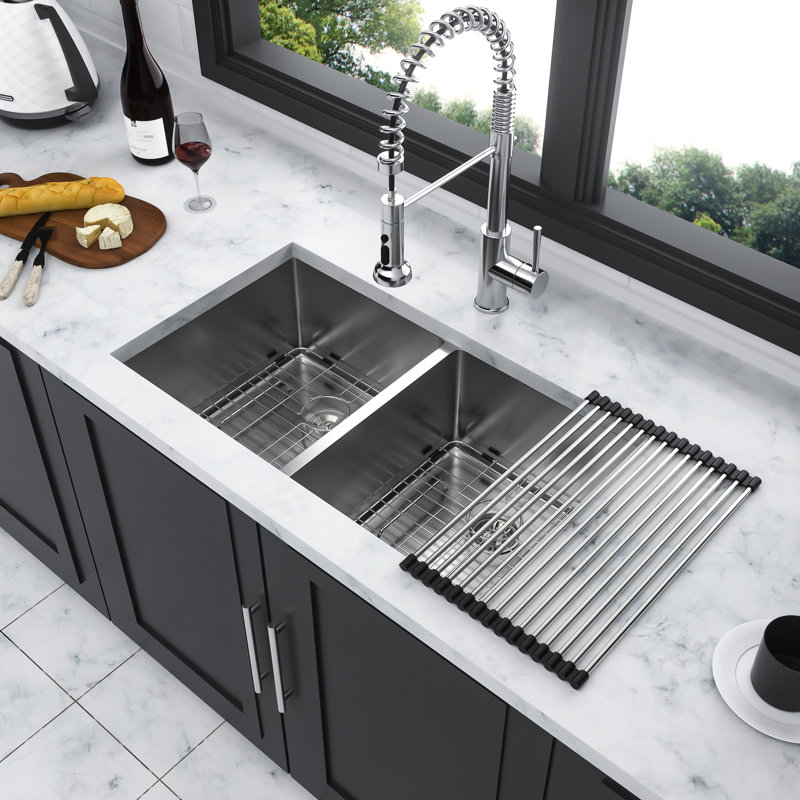 Évier de cuisine 28 po x 19 po en acier inoxydable à double cuve encastrable, calibre 16, cuve profonde de 10 po, insonorisant et à condensation 28 po x 19 po