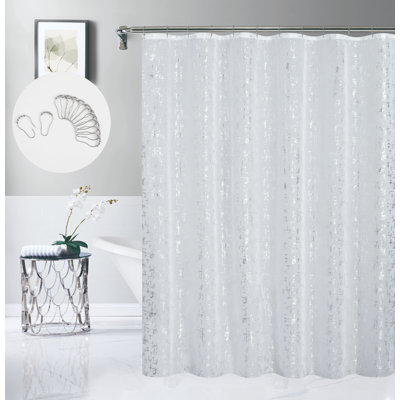  Lindsey Linen Textured Metallic Abstract Designed Fabric Shower Curtain With 12 Matching Hooks 70" X 72"