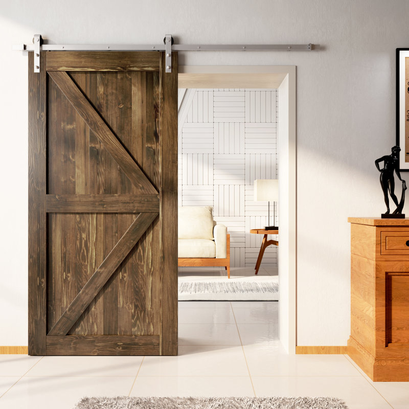 Porte en bois de pin massif non assemblé avec quincaillerie d'installation en nickel brossé Arrow Design, 46 po x 84 po