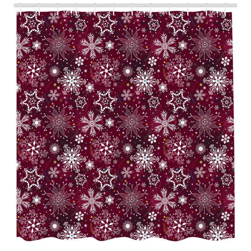 Ensemble de rideau de douche Snowflake + crochets, H 84 po x l 69 po