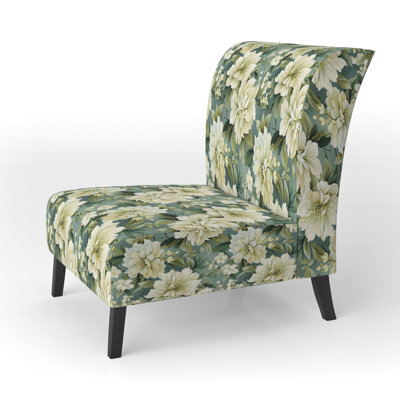 Beige And Green Peonies Damask Serenity - Upholstered Farmhouse Slipper Chair, Rustic Floral Accent Chair