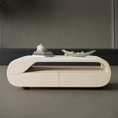 White Solid + Manufactured Wood Free form Coffee Table