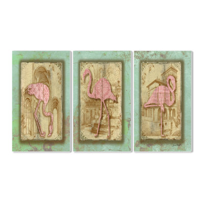 Ehme " Vintage Flamingo Triptych " 3 - Pieces
