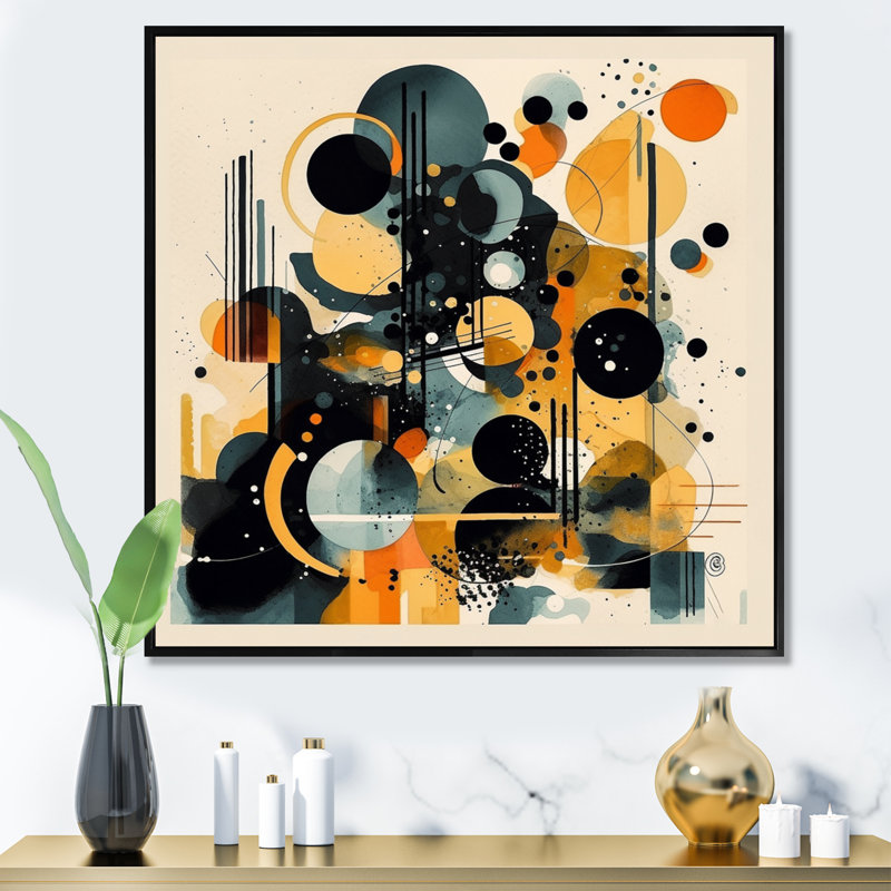 Toile abstraite dorée et noire captivante II - Minimalisme, H 36 po x l 36 po x P 1,5 po, Toile avec cadre flottant noir