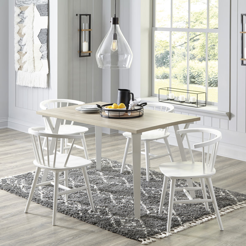 Keyiona Solid Wood Base Dining Table, Natural, White