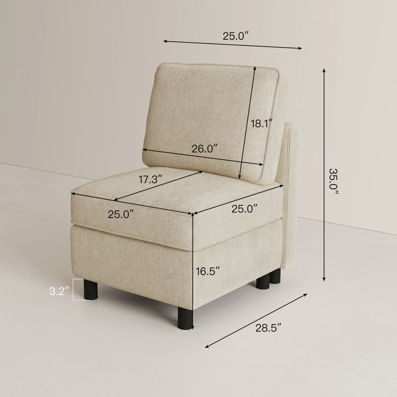 Siège sans accoudoir pour canapé modulaire avec rangement, Beige