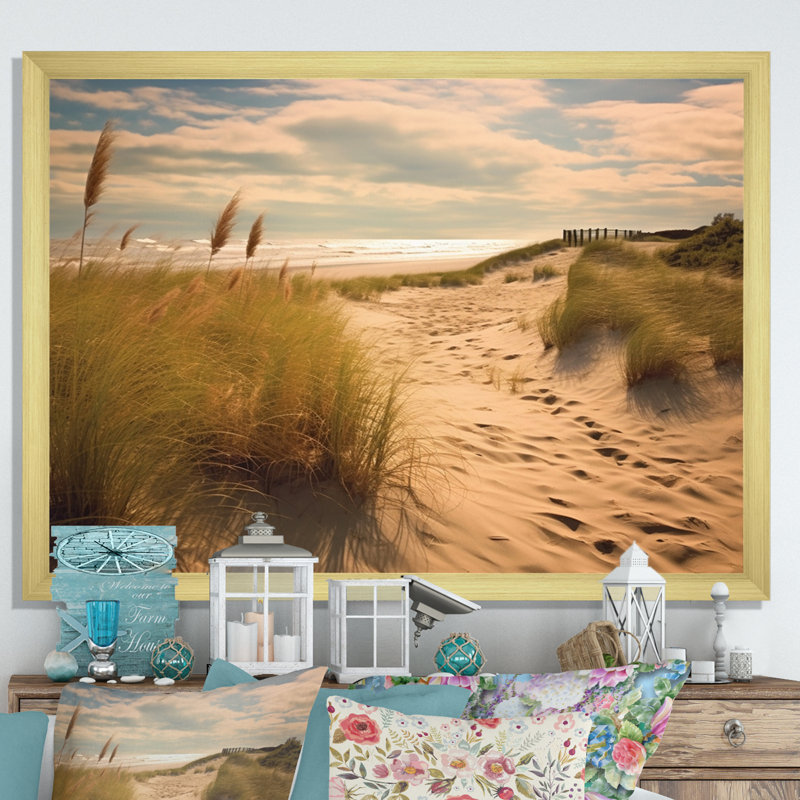 " Beach Sands Wonder ", 12" H x 20" W x 1" D, Gold Picture Framed