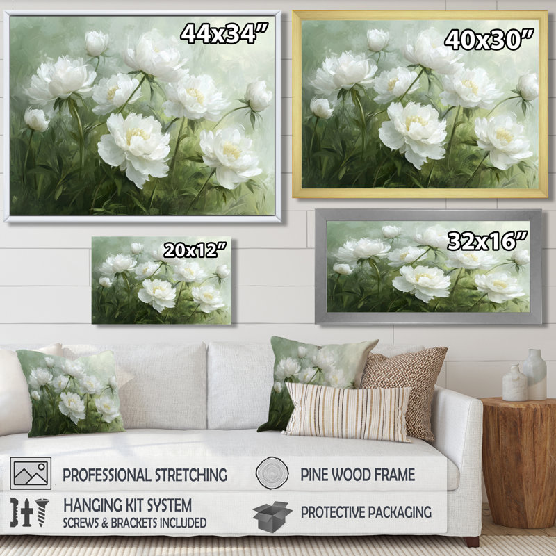 Velvet Petals Of Peony Harmony II - Pivoines, reproductions encadrées, Encadrement argenté, 16" H x 32" W