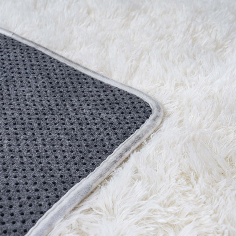 Tapis à poil long blanc doux de 8 x 10 pi pour le salon, tapis d'intérieur pour la chambre à coucher