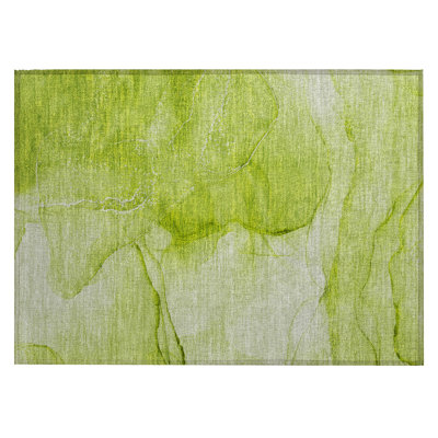 2' X 3' Green Abstract Washable Non Skid Indoor Outdoor Area Rug