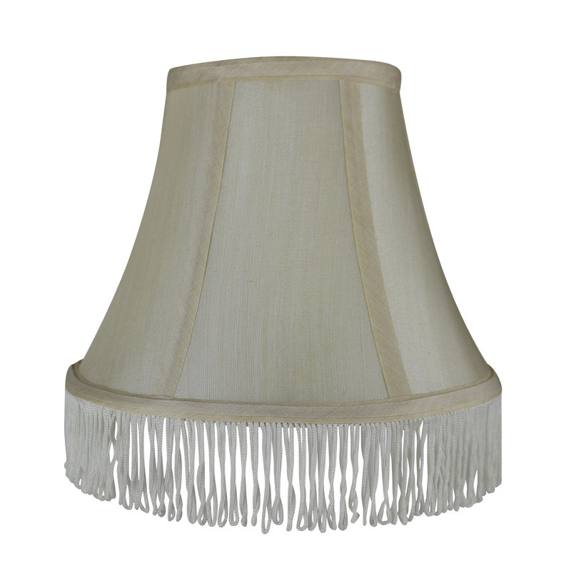Abat-jour cloche en soie / shantung H 7 po x l 9 po (araignée), Crème avec franges blanches
