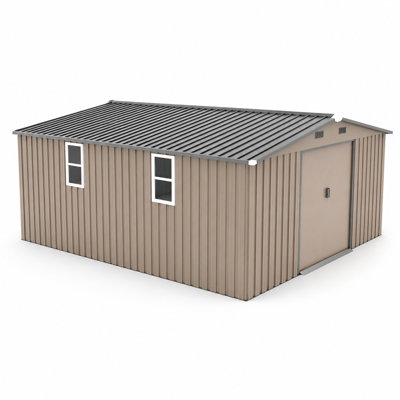 10 ft. W x 12 ft. D Outdoor Metal Storage Shed with Sliding Double Doors, Two Windows, Ventilation and Reinforced Frame