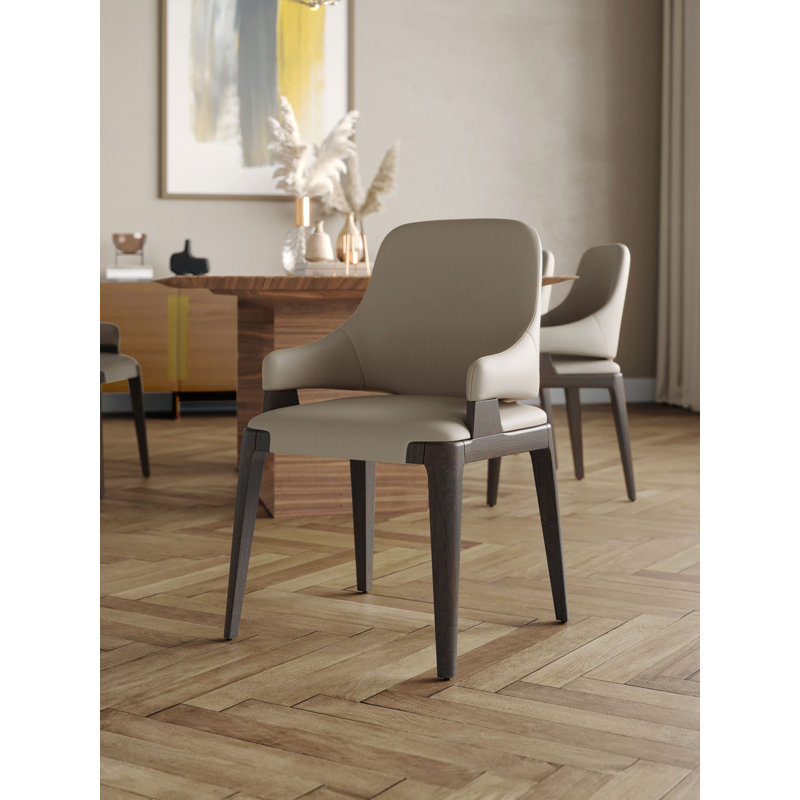 Bobby-Joe 17'' H Leather Upholstered Ash Side Chair, Truffle Beige