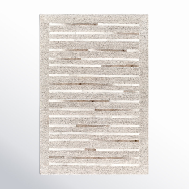 Giselle Striped Handmade Area Rug in Gray/White/Brown, Rectangle 2' x 3'