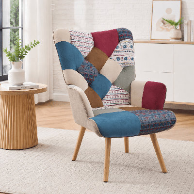 Fauteuil décoratif à haut dossier pour chambre et coin lecture Floral Patchwork