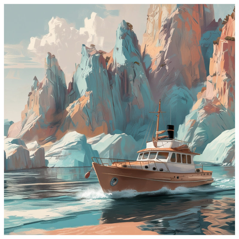 Bateau dans des couvertures de fjords pittoresques, L 50 po x H 60 po