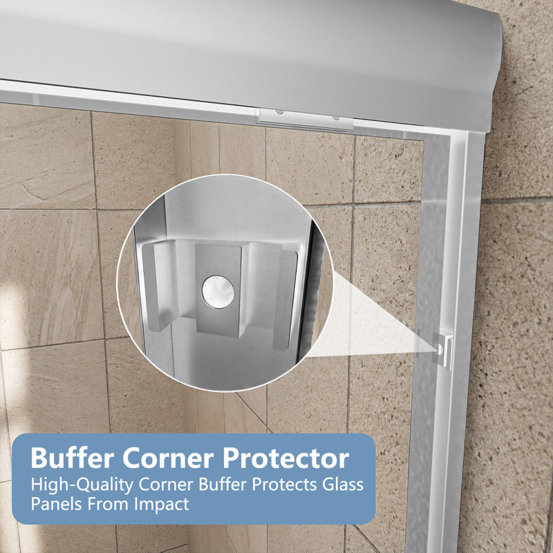 Semi-Frameless Sliding Glass Shower Door 56–60" W × 72" H With Adjustable Width, Tempered Glass And Stainless Steel Hardware   