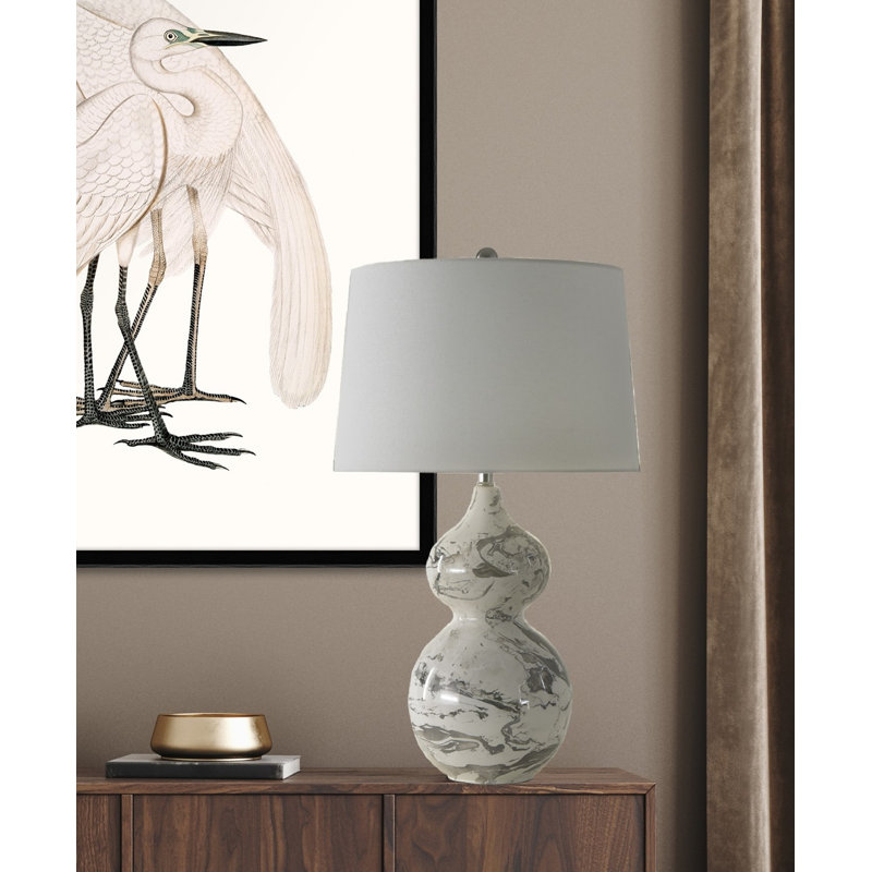 Grande lampe de table moderne à double gourde 29,5 po avec platine, Blanc; argent