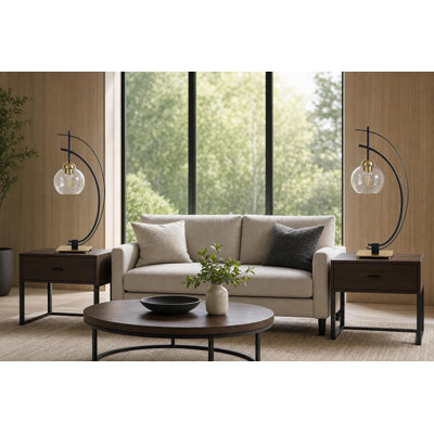 Lampe de table en métal Eclipse Aura - noir mat et or - globe en verre - ensemble de 2