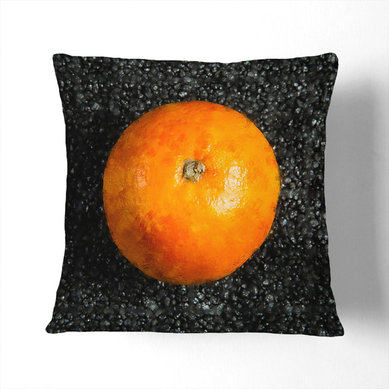 Orange Fruit Painting Square Throw Cushion, 55cm H x 55cm W x 20cm D, Black