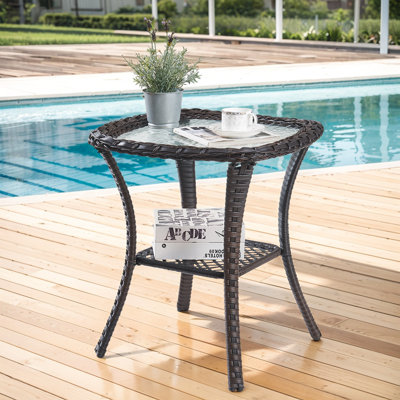 Abbey Stylish Outdoor Wicker Side Table With Glass Top by Lark Manor