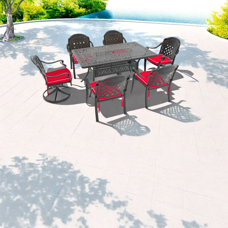 Ensemble de salle à manger élégant pour patio en aluminium 7 pièces
